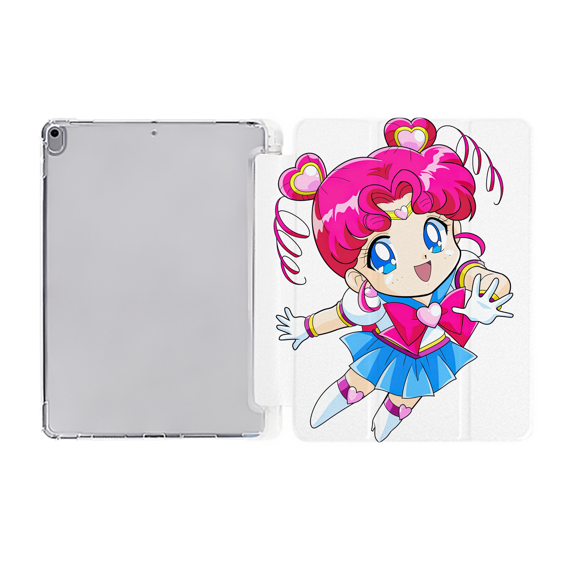 （画像用） 美少女戦士セーラームーン ちびうさ Sailor Moon Chibiusa Tsukino Usagi Small Lady Serenity IPad ケース ペン収納付き 三つ折りスタンド PUレザー×シリコン 対応機種9.5/10.5/10.9インチ